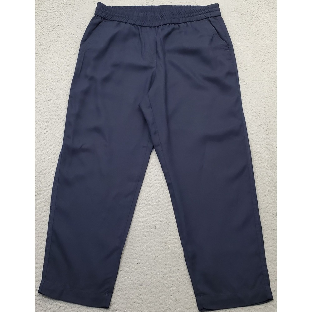 Talbots Ankle Pants Women 8P Navy Stretch Slash Pocket Elastic Waistband Pull On